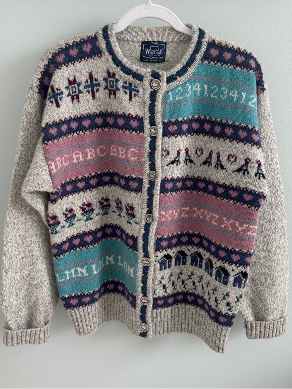 Woolrich Multicolor Fair Isle Button-Front Cardigan in Cream, Pink & Teal